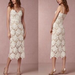 Cream Midi Sheath Dress with Spaghetti Straps for Cocktail